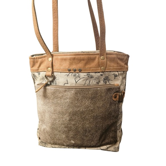 Myra Bag Handbags - Myra Bag Canvas & Leather Tote Purse | Floral Print Zip Pocket Shoulder Bag Boho